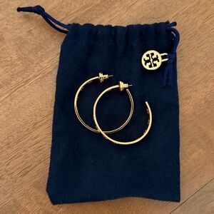 Tory Burch Pierced Logo Hoops - worn once, comes with bag!